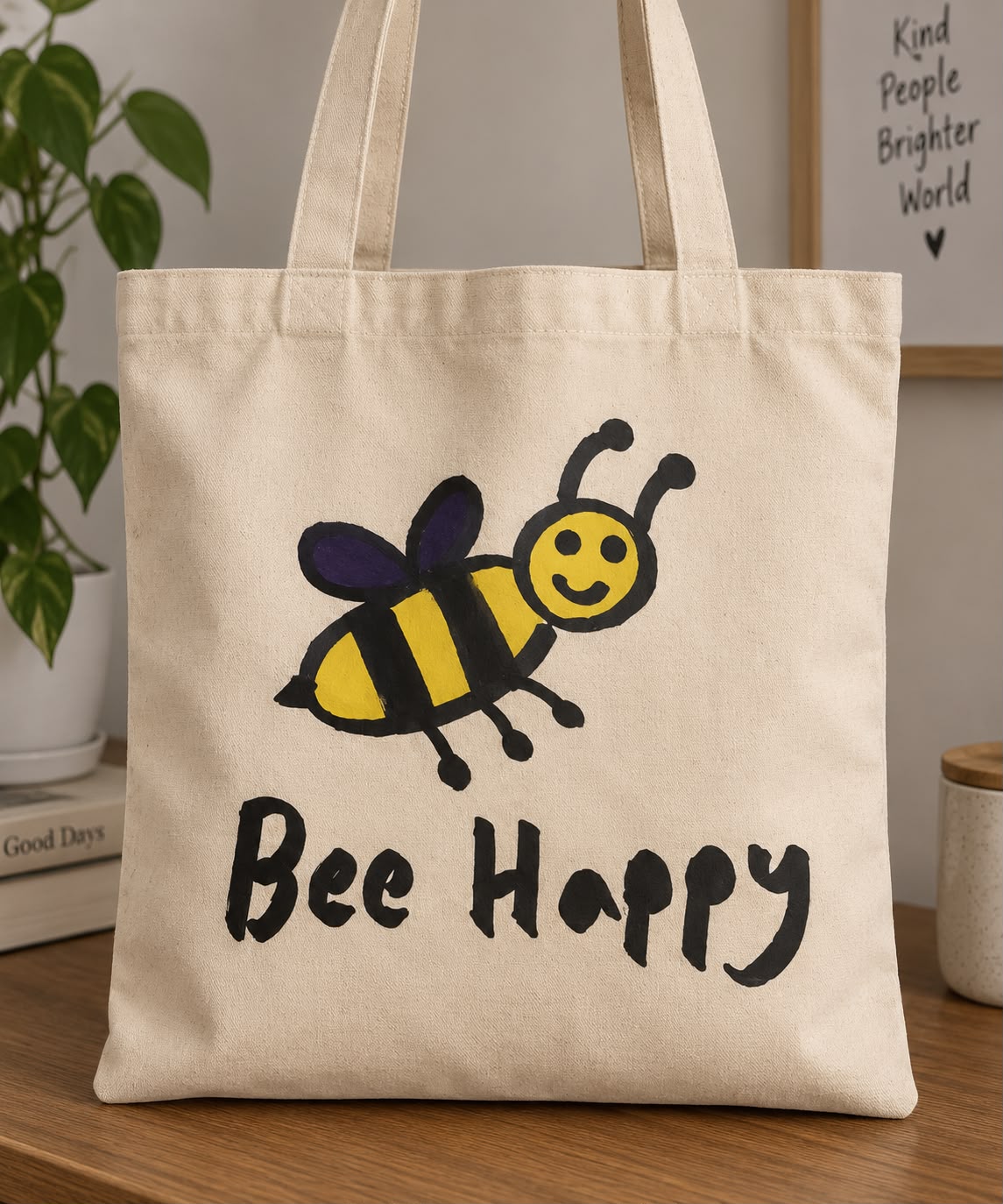 Bee Happy Canvas Tote